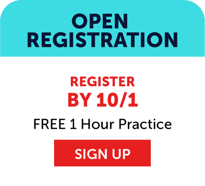 Open Vetta Sports youth soccer league registration! Register by 10/1 for a free 1-hour practice. A red Sign Up button sits below. The background fades from teal at the top to white underneath.