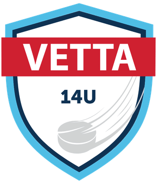 A shield-shaped logo featuring the text VETTA on a red bar and 14U above an image of a motion-blurred hockey puck.