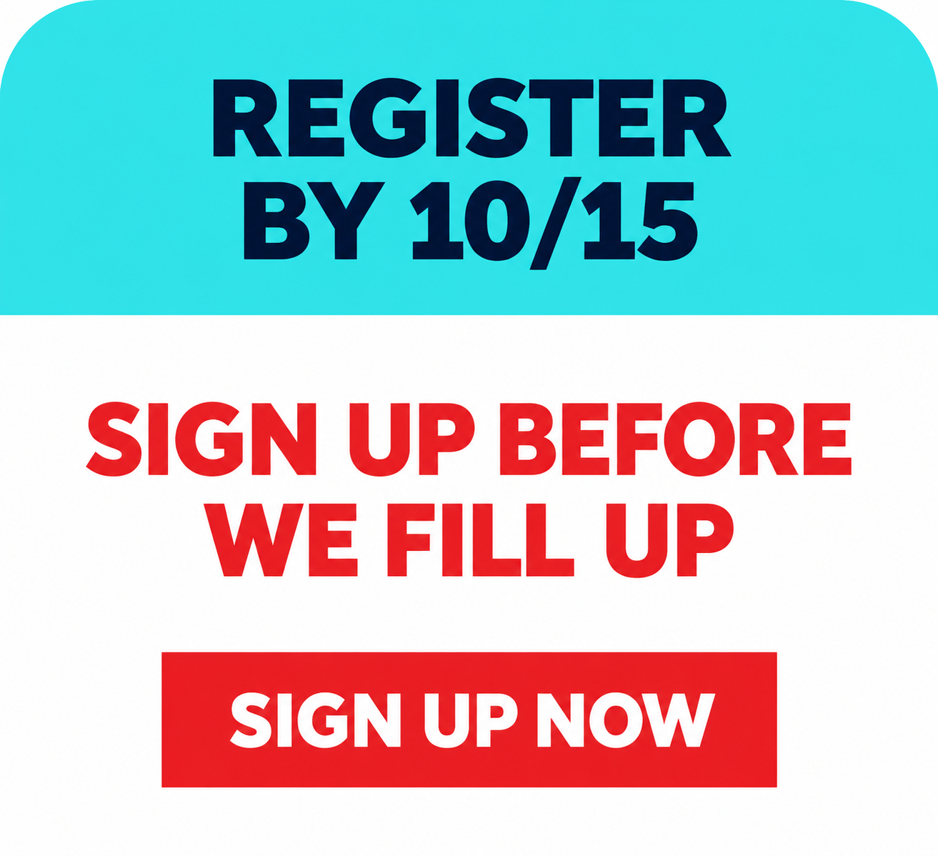 Registration graphic for the Vetta Sports youth soccer league: sign up by 10/15 before spots fill up, and click the Sign Up Now button.